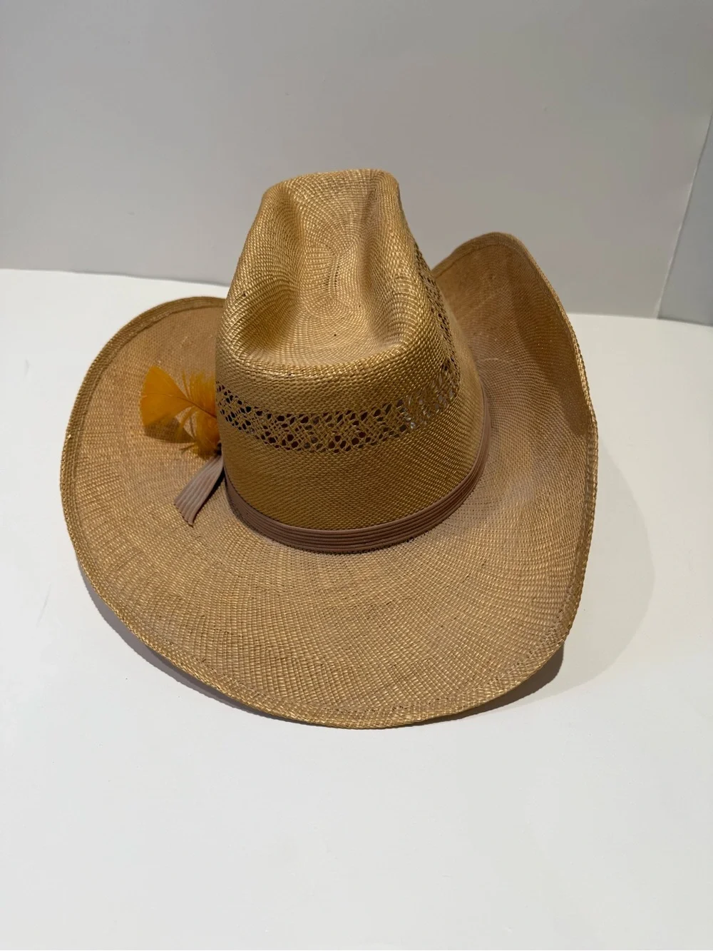 Texas Hats Straw Cowboy Hat Woven Western Sun Hat Accent Feather Band Size 7